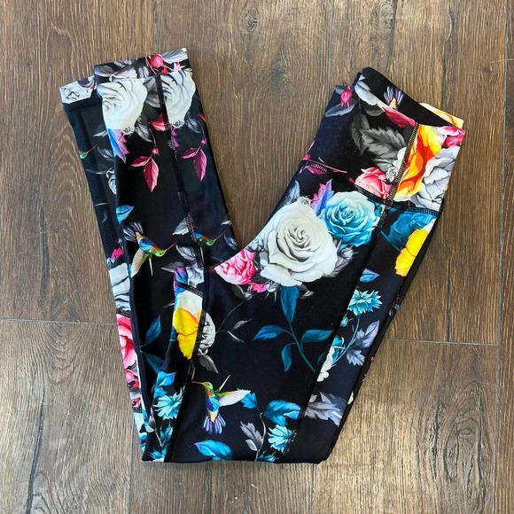 ZYIA Active Dark Floral Mesh Hi-Rise tights 24” SZ 6/8 - Picture 1 of 4